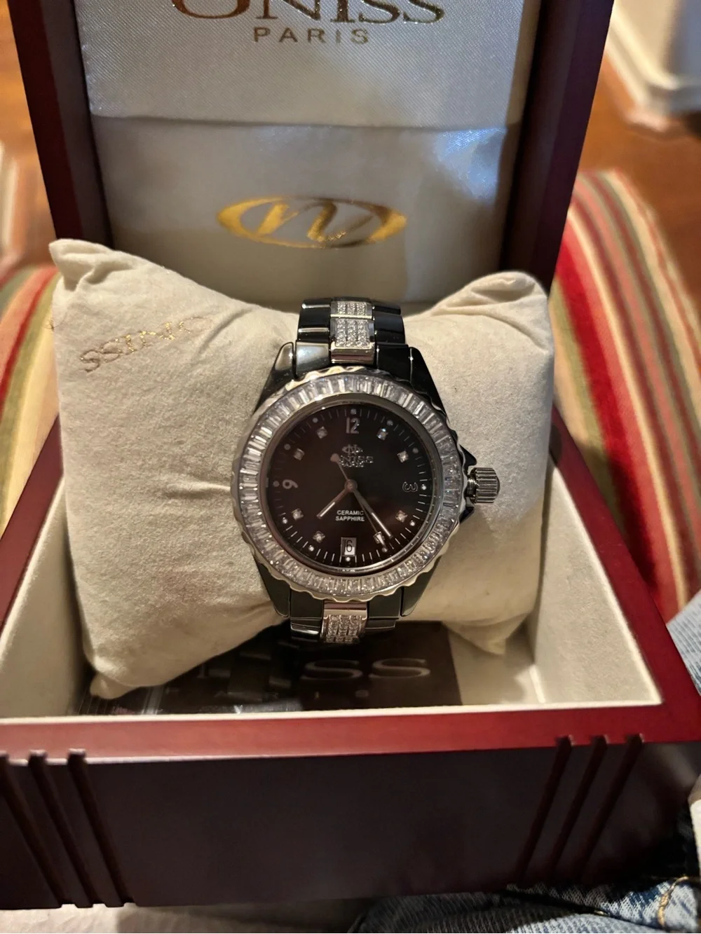 Oniss Paris Mother-of-Pearl Crystal Accent Watch